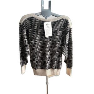 VNT Dynamic Black and Ivory 100% Wool Sweater XL Art Deco Statement Piece